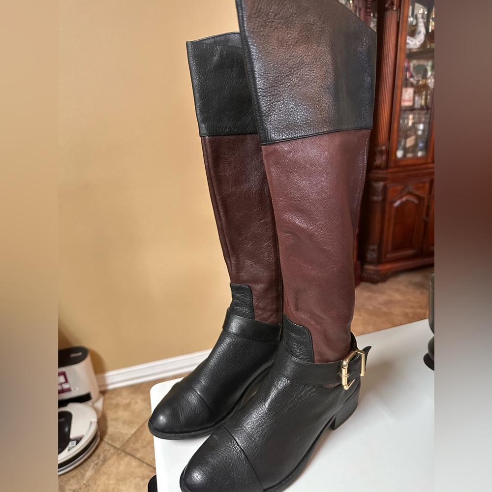 Vince Camuto Womens US size 6.5M VC LEISHA Brown Black Leather Riding Boots